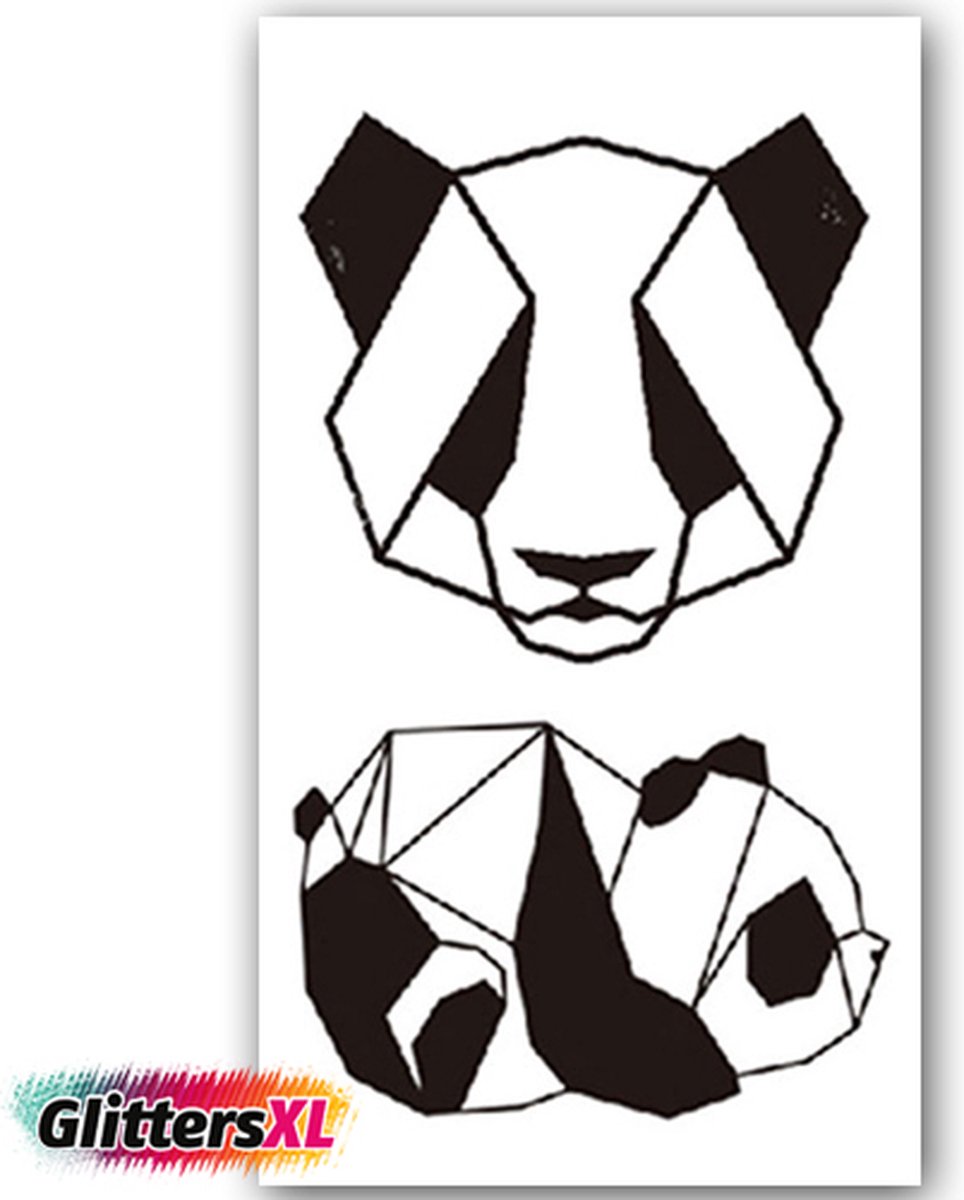 GlittersXL - Temporary Tattoo Panda (11x6cm) [Neptattoo - Tijdelijke tatoeage - Nep Fake Tattoos - Water overdraagbare festival sticker henna outfit tattoo - Glitter tattoo - Volwassenen Kinderen Jongen Meisje]